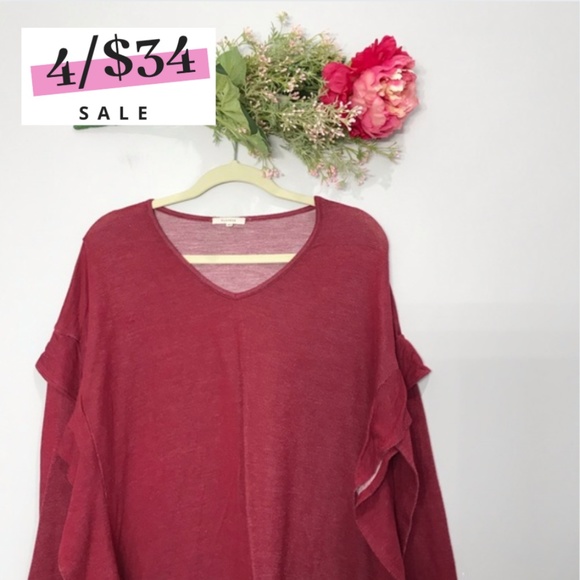 Pleione Tops - Pleione | Oversized Ruffle Tunic Sweater SZS